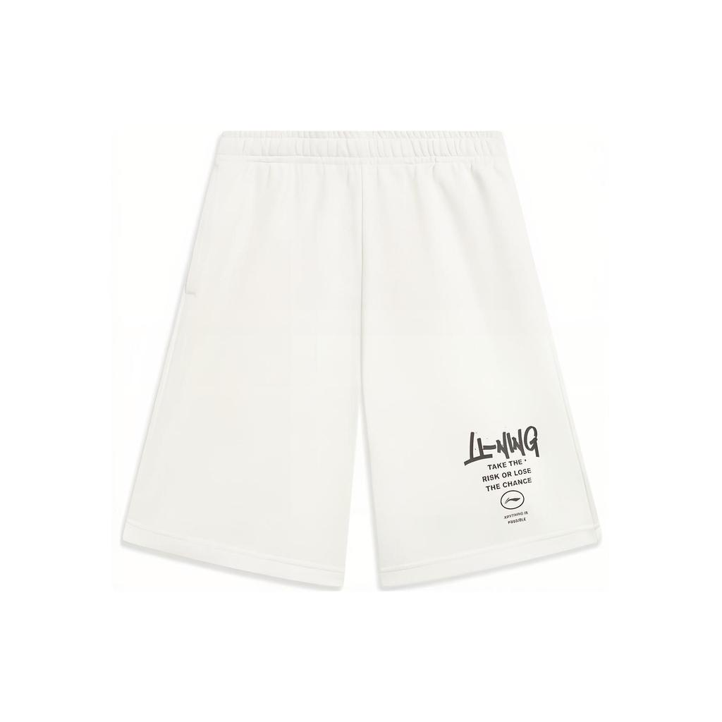 Li-Ning Sports Lifestyle Series Letter Logo Print Straight Shorts Men Bottoms White AKST593-1