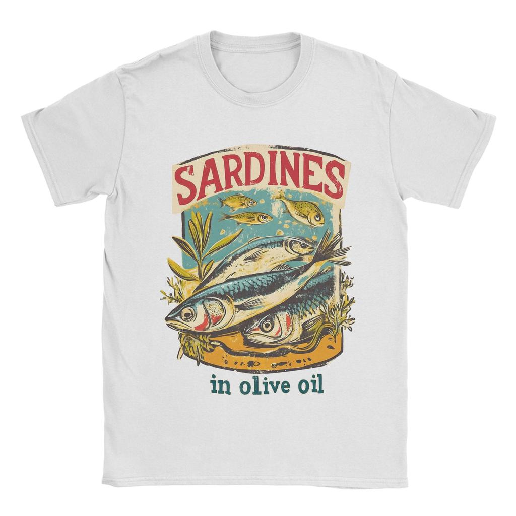 Sardines In Olive Oil  T Shirt Summer   A Vintage Poster  Cotton T-Shirts For Men Fashion Casual Tshirt Sleeve Street Style Tees