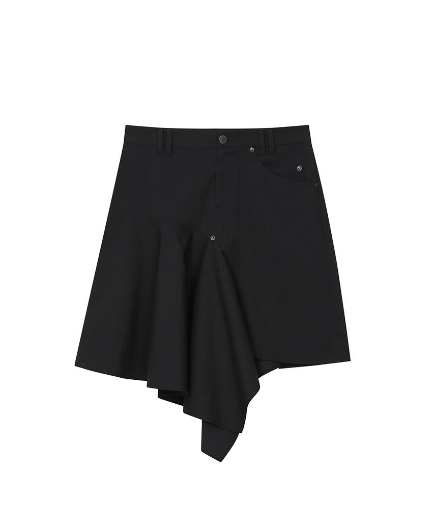 Miseki Seoul One Side Draped Midi Skirt Black