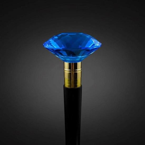 Cobalt Blue Crystal Handle Walking Stick Brass Rosewood Victorian Cane