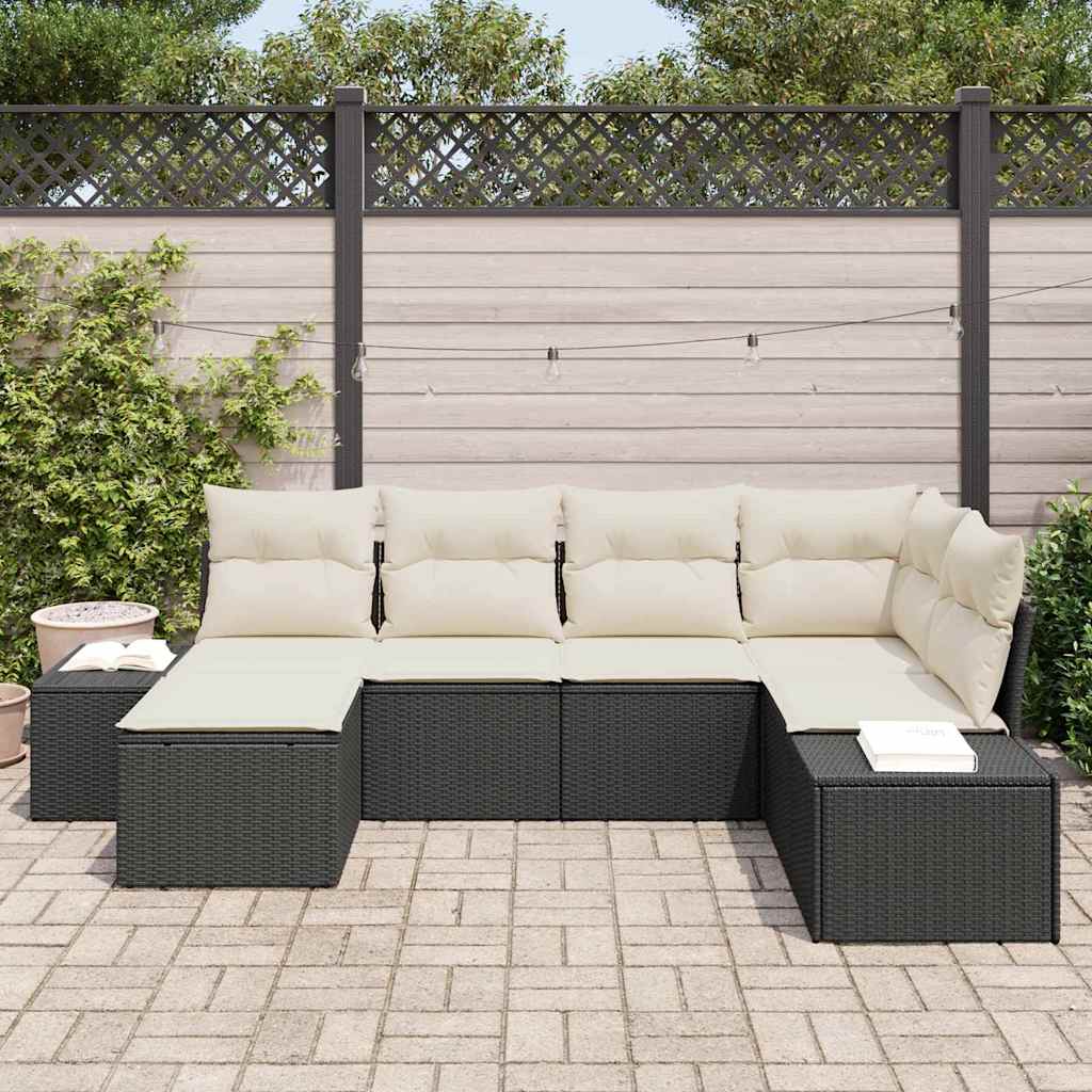 Garden Sofa Set with Cushions 6 pcs Black and Cream Poly Rattan