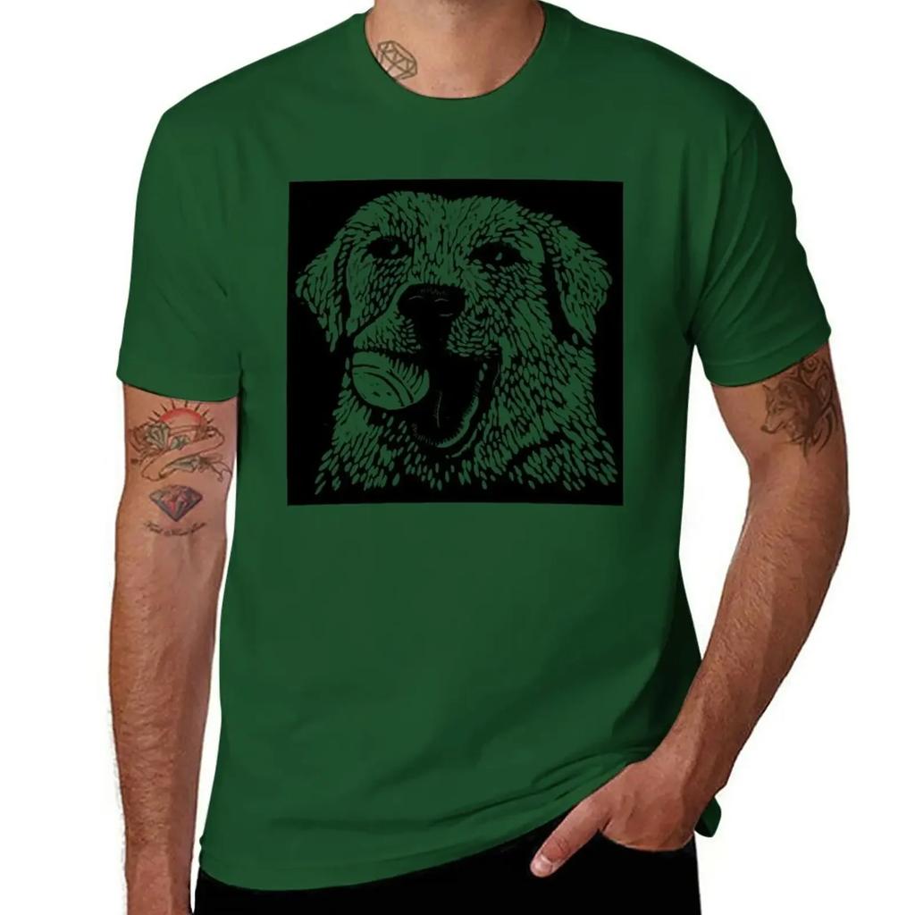 tees blank t shirts plus size tops clothes yellow lab dog with tennis ball, block print T-Shirt
