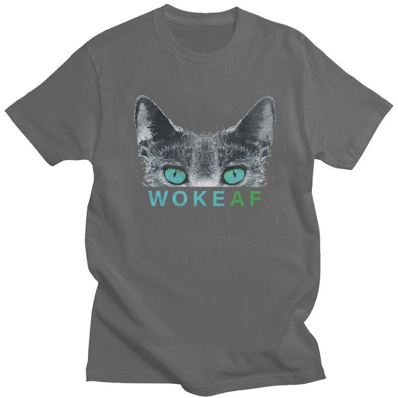 Woke AF Black Cat T Shirt Unisex Short Sleeve Tshirts Summer Streetwear Casual Graphic Tee Father Loose Oversized Clothing
