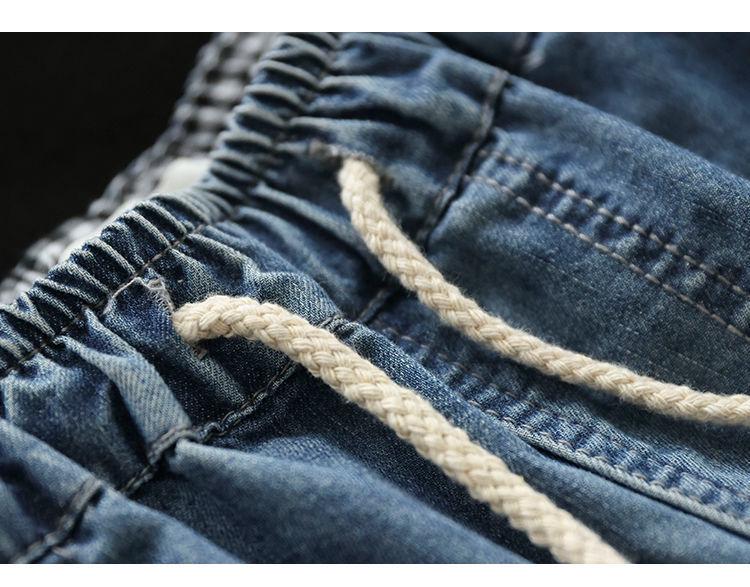 Damen Retro Stickerei Elastischer Bund Schnürung Denim Shorts - Große Größen, Fünf-Punkt Gerades Bein, Sommer 2026 Kollektion.