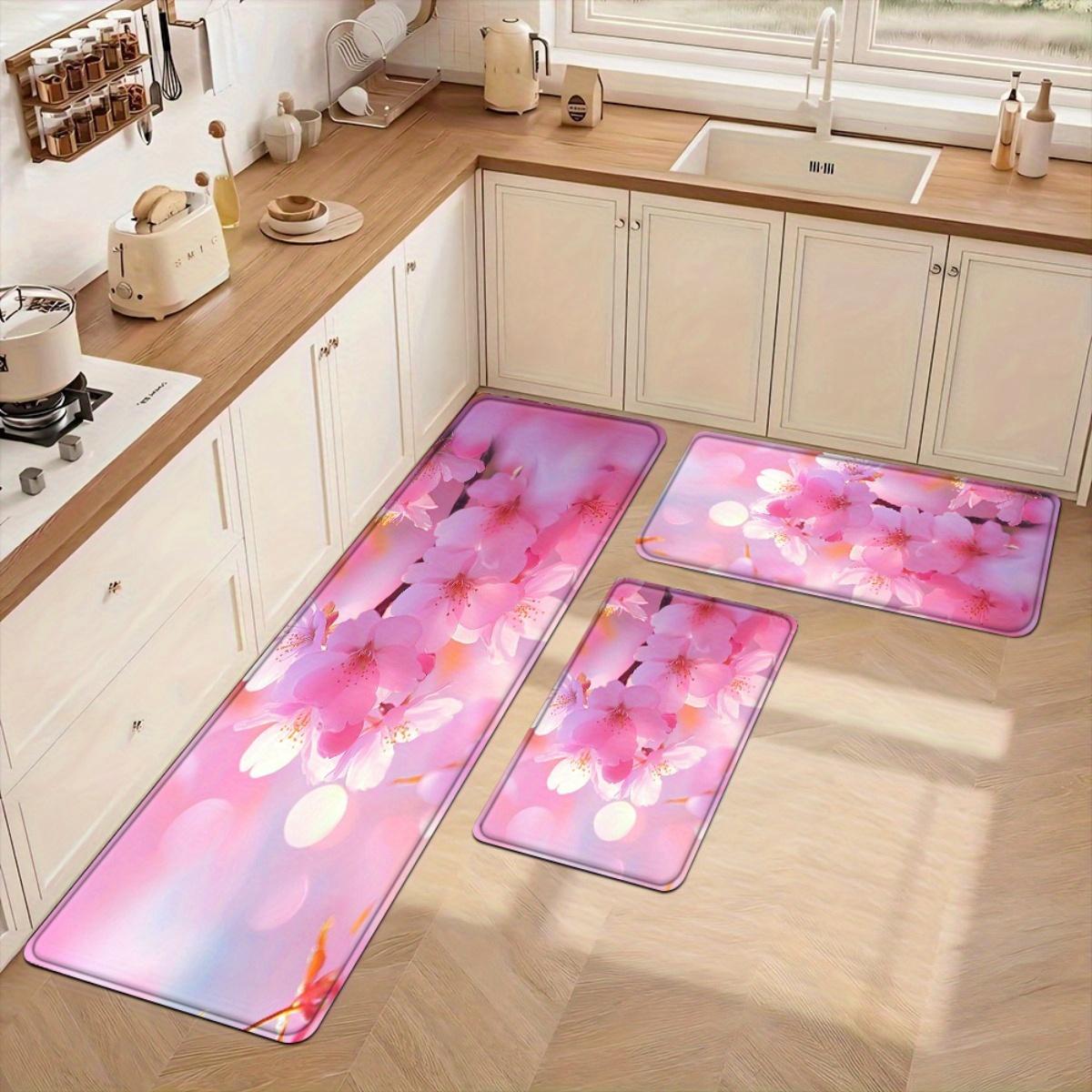 

1 шт. Кухонные коврики против усталости, Розовый цветочный принт, Водонепроницаемый, Нескользящий, Толстый амортизирующий кухонный коврик, Сверхпрочный комфортный коврик для стояния на кухне 40*60cm