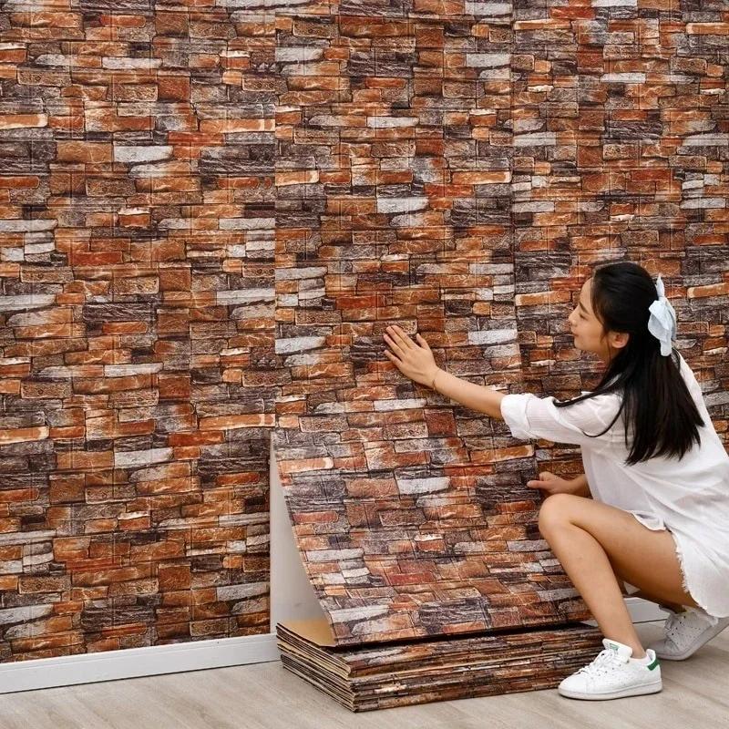 10M 3D Wallpaper Wall Sticker Household Decoration Wallpaper Foam Brick Wall Panel Sticker Self-adhesive Waterproof Living Room
