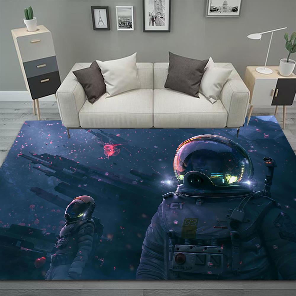 Weltraum Astronaut Teppiche für Wohnzimmer Schlafzimmer Dekoration Großer Teppich Rutschfest Waschbar Zuhause Couchtisch Bodenmatte Bad Fußmatte