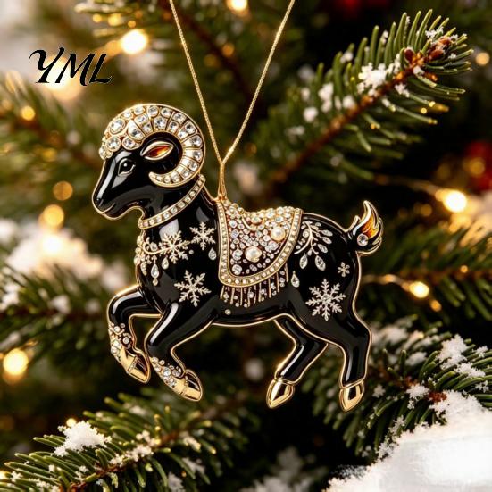 Christmas Tree Hanging Decorations Black Goat Ornament, 2D Acrylic Festive Party Supplies for Pendant, Decorative Car Accessory Holiday Home