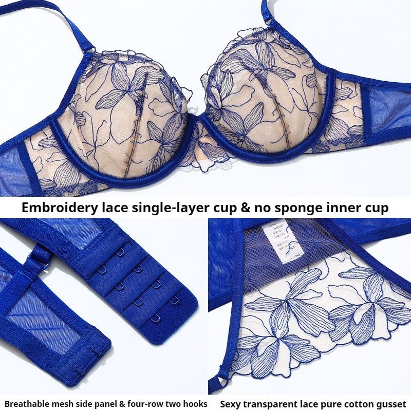 Fransk Sexy Blondundertøyssett Liten Bryst Ikke Tom Cup Undertøy Samlet Anti-hengebhå Ultra-tynne Hudvennlige Truser