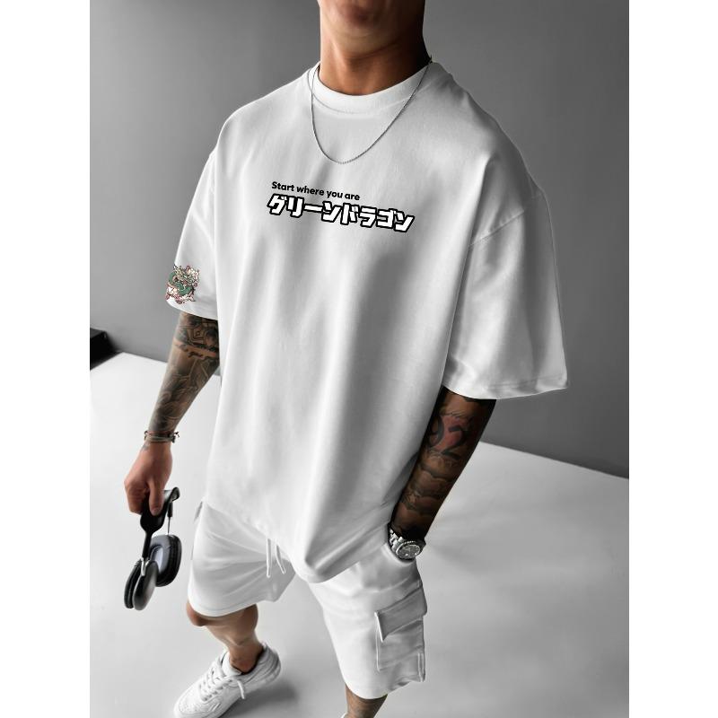 European Sizes A Men'S Casual T-Shirt Featuring a Japanese-Style Dragon Print