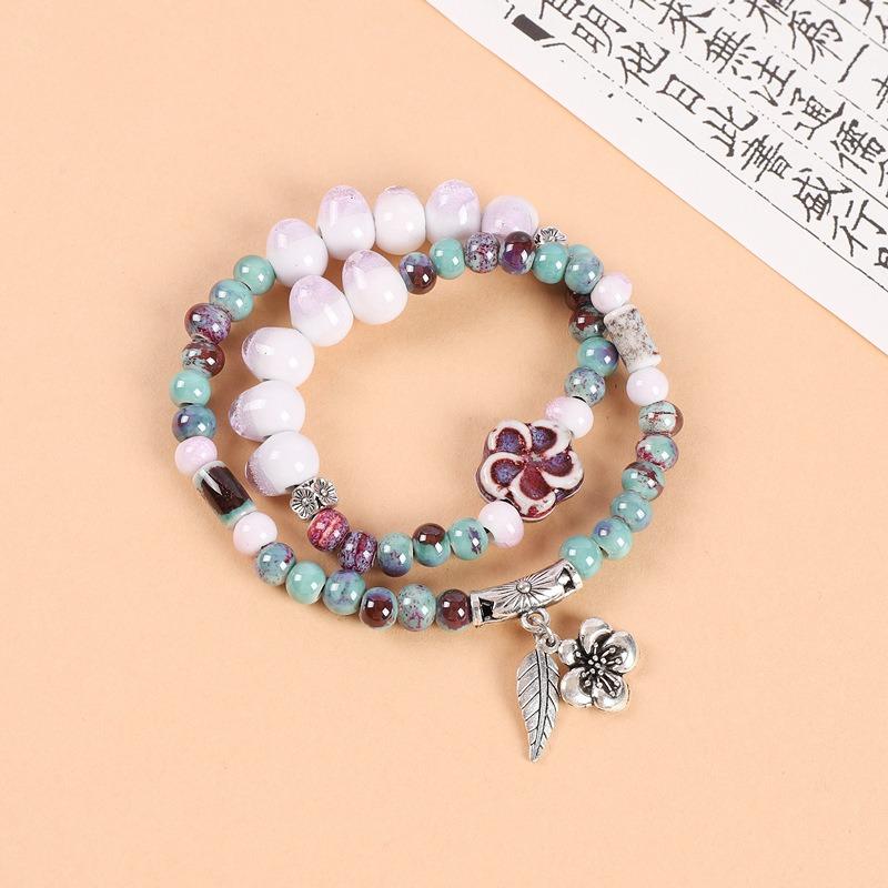 Double-layer stacked ceramic beaded bracelet men's and women's retro literary niche bracelet accessories
