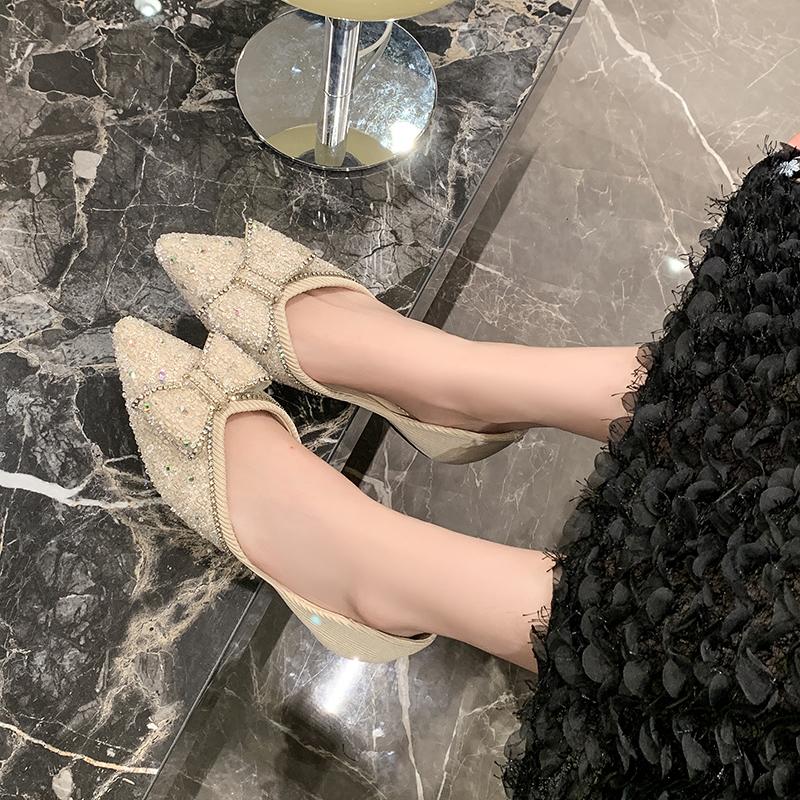 Crystal Flats Women Shoes Pointed Toe Bow Shallow Sandals 2025 Autumn Fashion New Dress Shoes Trend Female Designer Chaussures 35 зелёный 2898₽