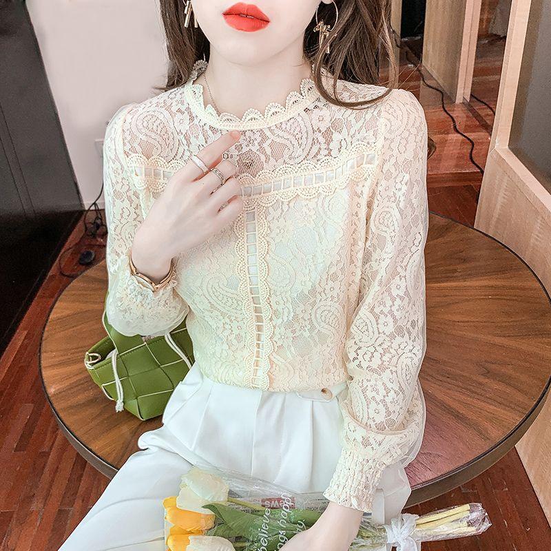 Lace Base Layer Women's Autumn Winter High-end Elegant Long Sleeve Round Neck Plus Size Women's Top