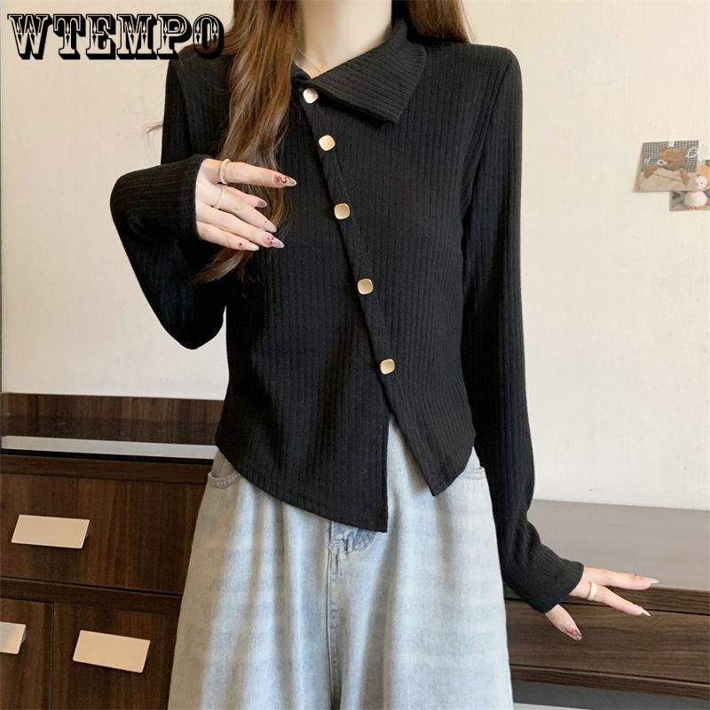 Women's Pullover Knitted Sweater Base Shirt for Autumn and Winter Lapel Long Sleeved Top