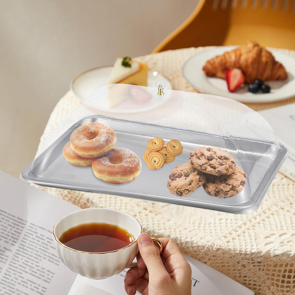 304 Stainless Steel Serving Tray with Dome Lid Food Rectangular Platter for
