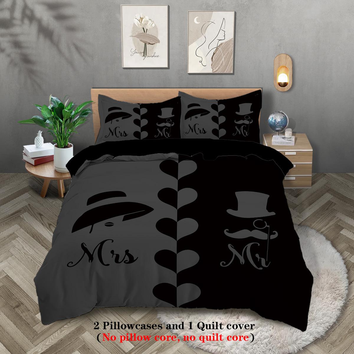 

День святого Валентина Кошка Картинка Полиэстер Комплект из трех предметов Пододеяльник Постельное белье Пододеяльник Наволочка 135x200cm