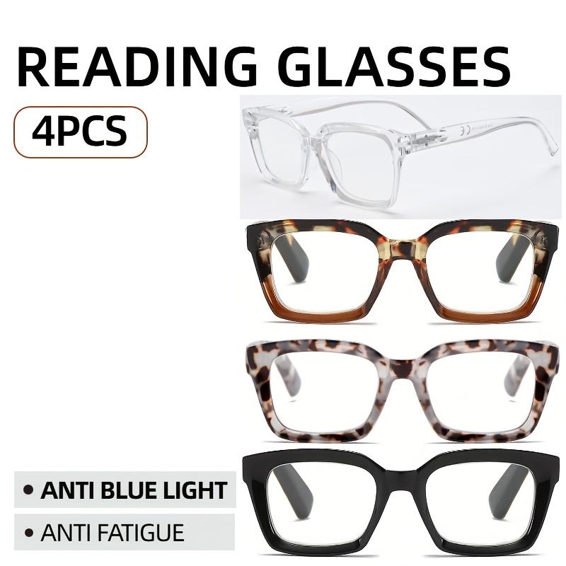 4pcs  Multi-color Oversized Square Reading Glasses Men Women Large Frame Fashion Presbyopia Eyeglasses Diopter +1.0~+3.0