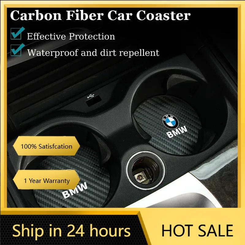 MQRE3 Hot 2025 Carbon Car Coaster Mat Interior Water Cup Pad Cushion For BMW X3 X5 M5 M3 E46 E90 E60 F10 E39 F30 E36 G30 E87 E70 E91 E