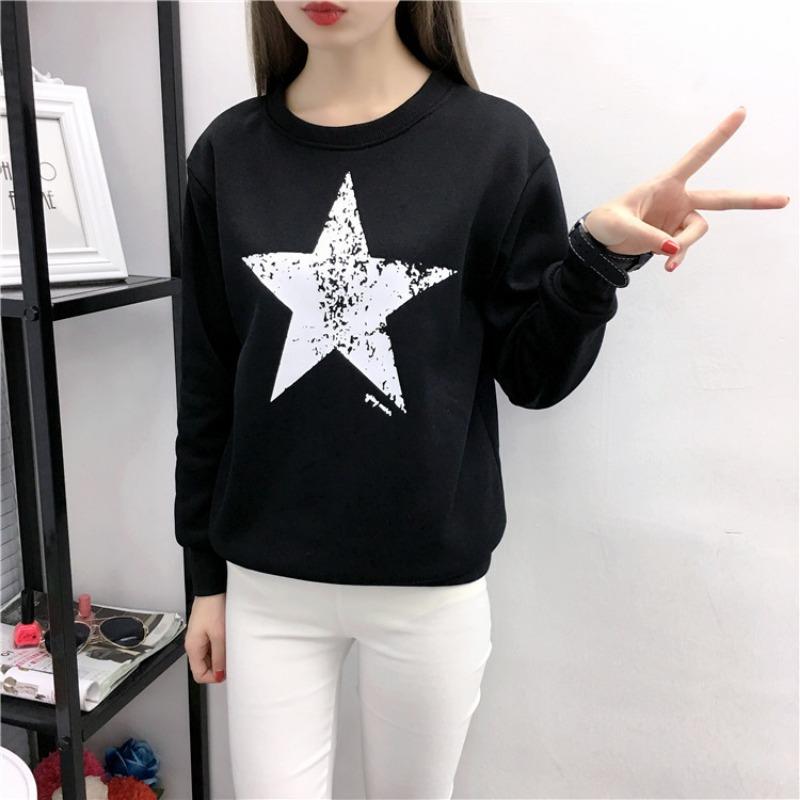 Women's Printed Loose Oversized Fleece Long Sleeved Sweatshirt