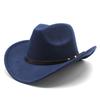 New Unisex Vintage Western Cowboy Cowgirl Felt Hat With Punk Belt Winter Autumn Panama Imitation Wool Jazz Cap