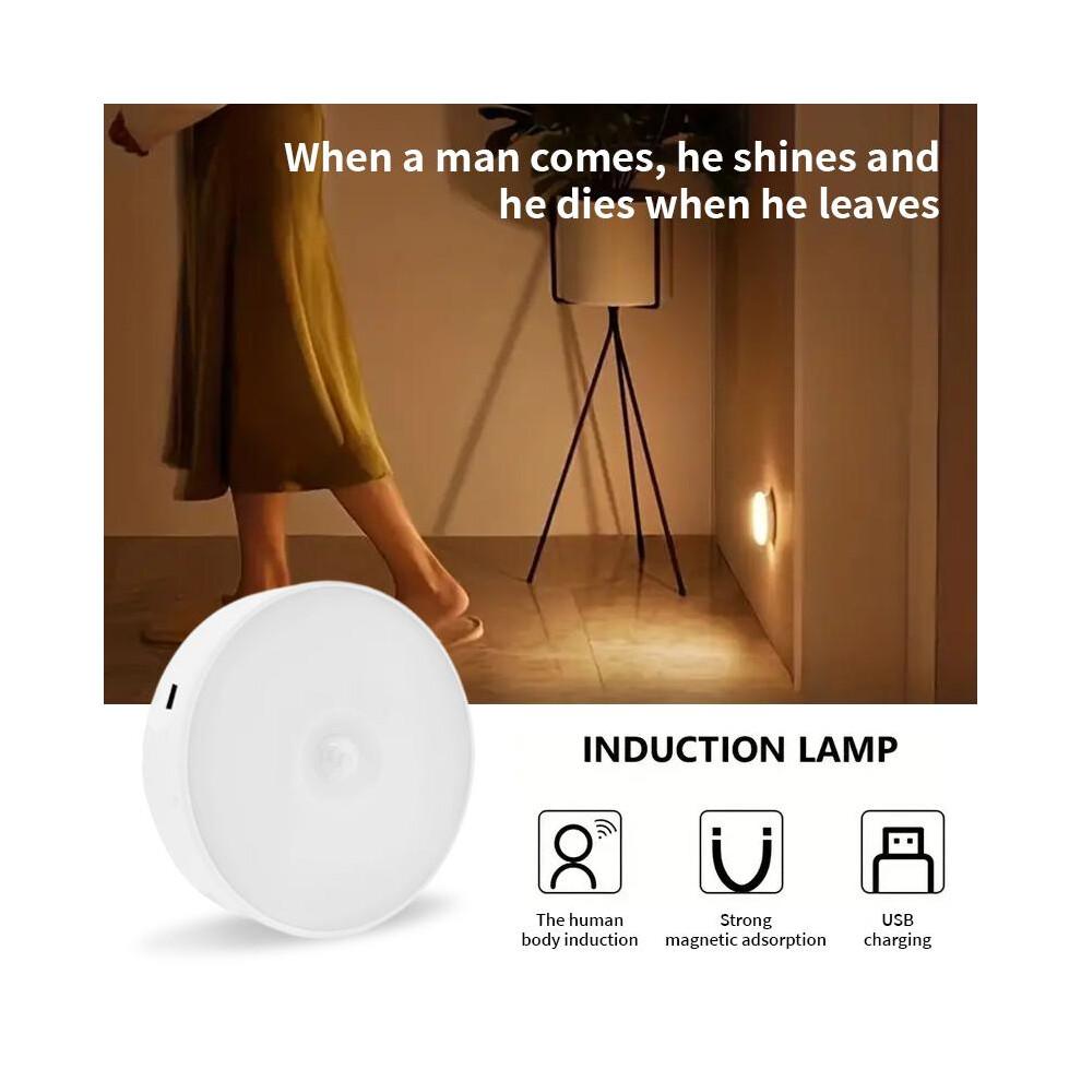 White  3pcs Motion Sensor LED Night Light USB Rechargeable Night Lamp for Kitchen Cabinet Wardrobe Lamp Staircase Wireless Closet Light