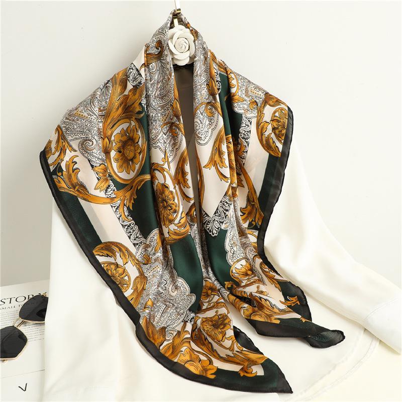 European retro printed silk scarf women's new imitation silk large square scarf autumn and winter decoration warm shawl mother scarf