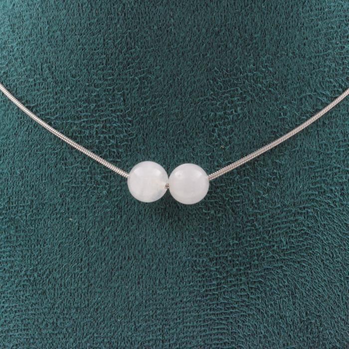 Collier - ABIJOUX - Pierre de lune - 2 perles 8 mm - Acier inoxydable - Taille personnalisable
