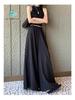 Women's Black High Waist Ice Silk Wide-Leg Skirt Pants