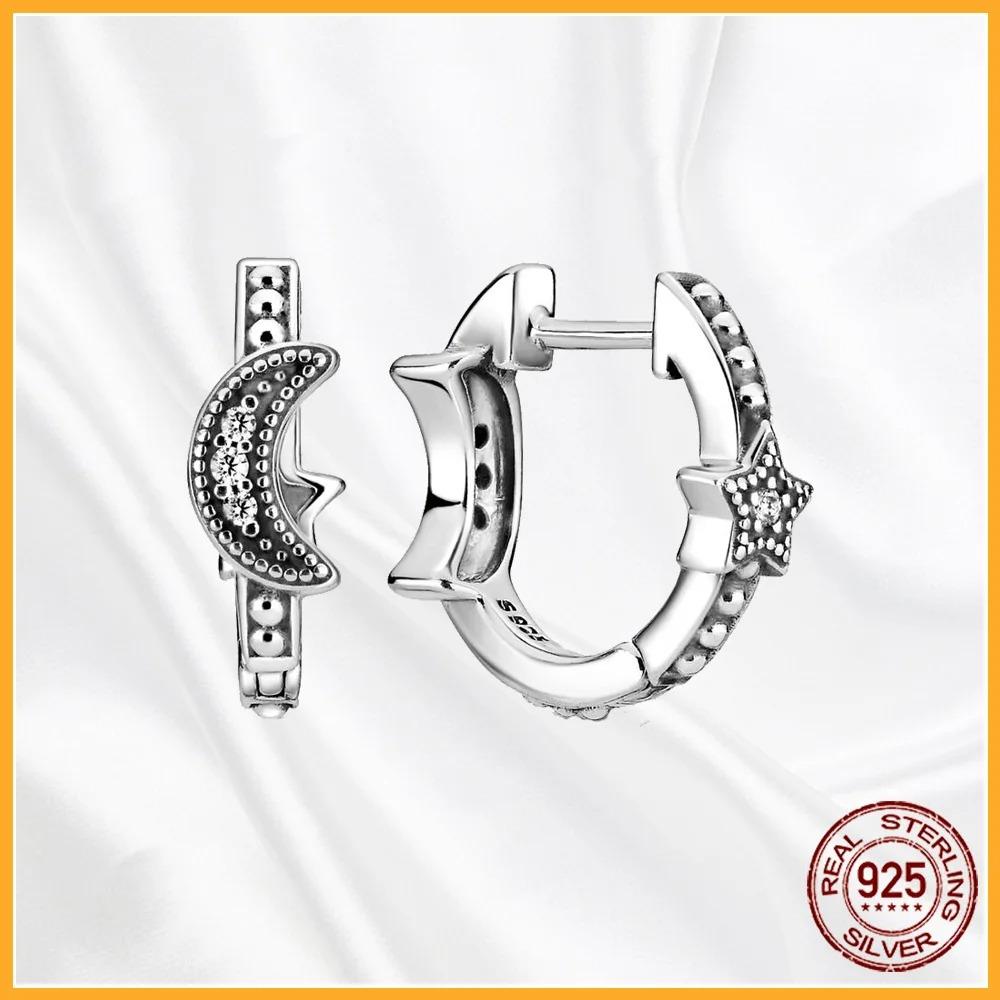 925 Silver Heart Hoop Earrings Sparkling Original Jewelry Gift for Women