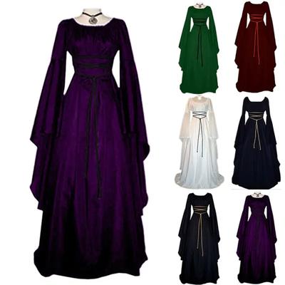 Women's Renaissance Medieval Gothic Long Dress Witch Halloween Cosplay Costume