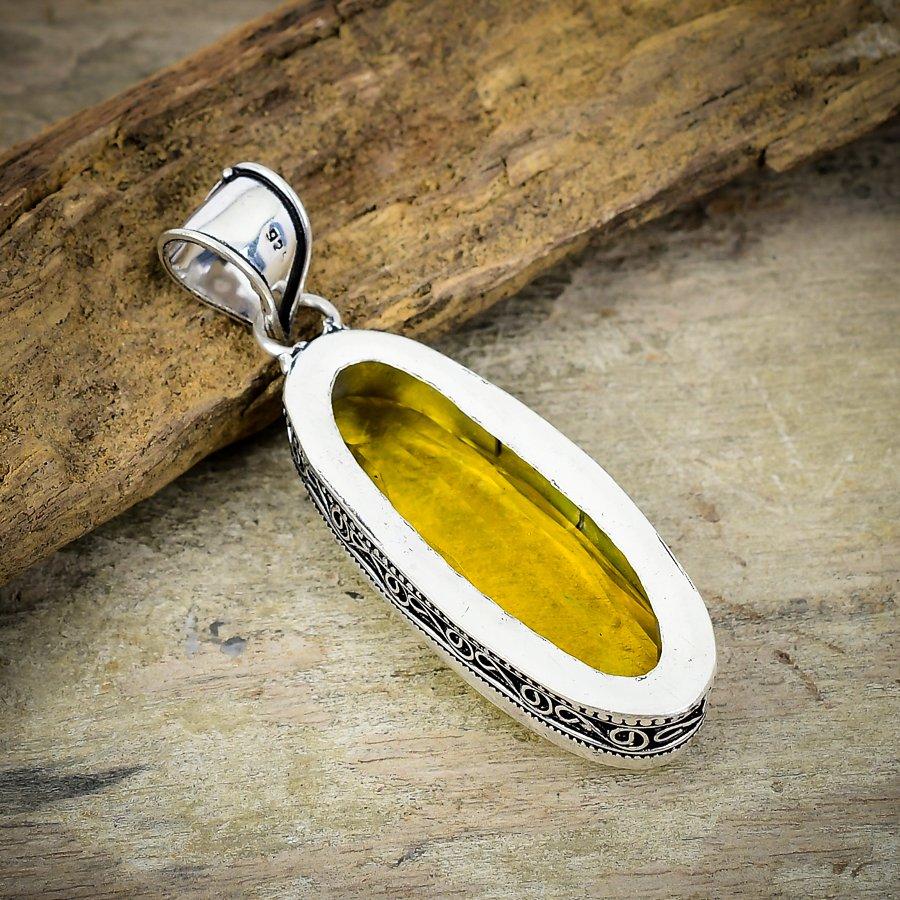 Lemon Topaz Gemstone Handmade 925 Sterling Silver Jewelry Pendant 2.56" M-169