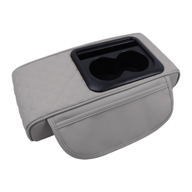 Auto PU Leder Universal Armlehnenkonsolenverlängerung mit 2 Getränkehaltern Auto Innenraum Aufbewahrungsbox Erhöhungskissen Taschentuch Organizer