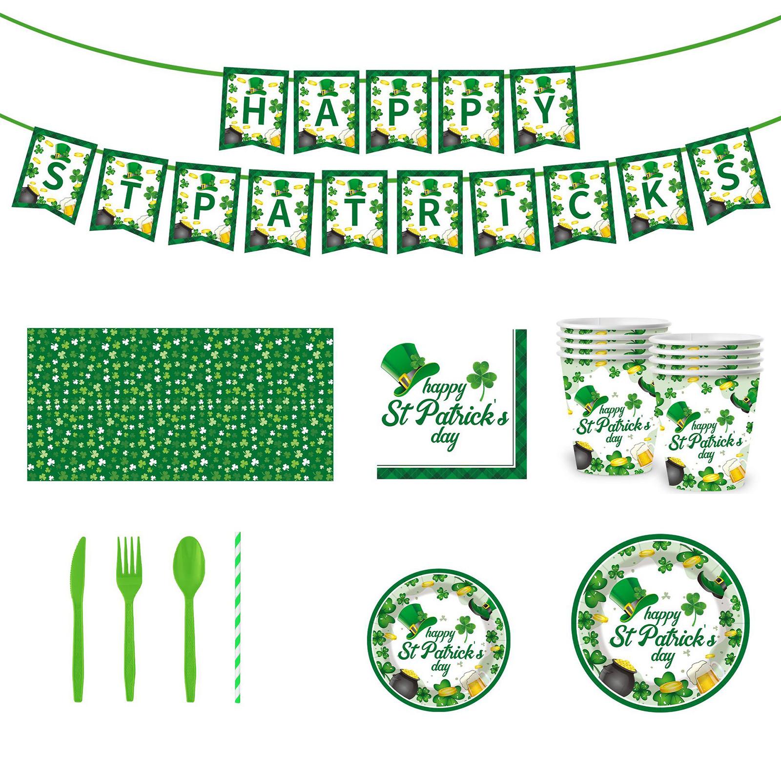 St Patricks Day Party Supplies Kit St Patricks Day Shamrock Tableware Party Supplies for Irish Celebration