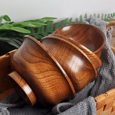 190/240/300/425/475 ml Holzschüssel, wiederverwendbar, mit umgekehrter Kante, rund, verdickt, verbrühungshemmend, hohe Reisschüssel im Mongolei-Stil, Küche