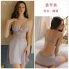 Sexy hollow satin lace plus chest pad deep V temptation steel ring gathering nightdress robe loungewear