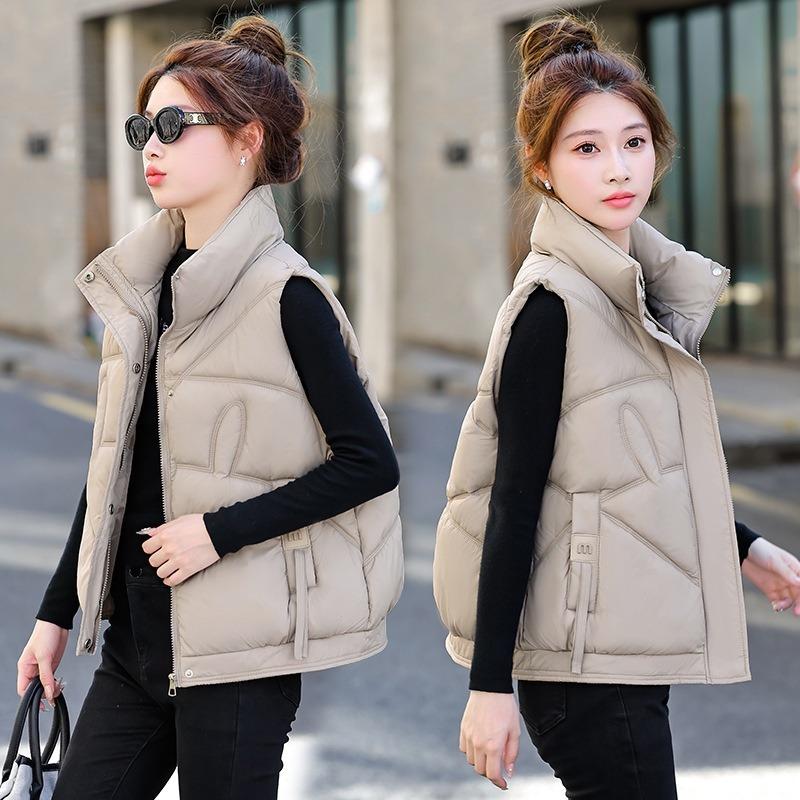 Down Cotton Vest Jacket Women's Autumn and Winter New Fashion Short Outer Wear Thickened Stand-up Collar Sleeveless Cotton Vest