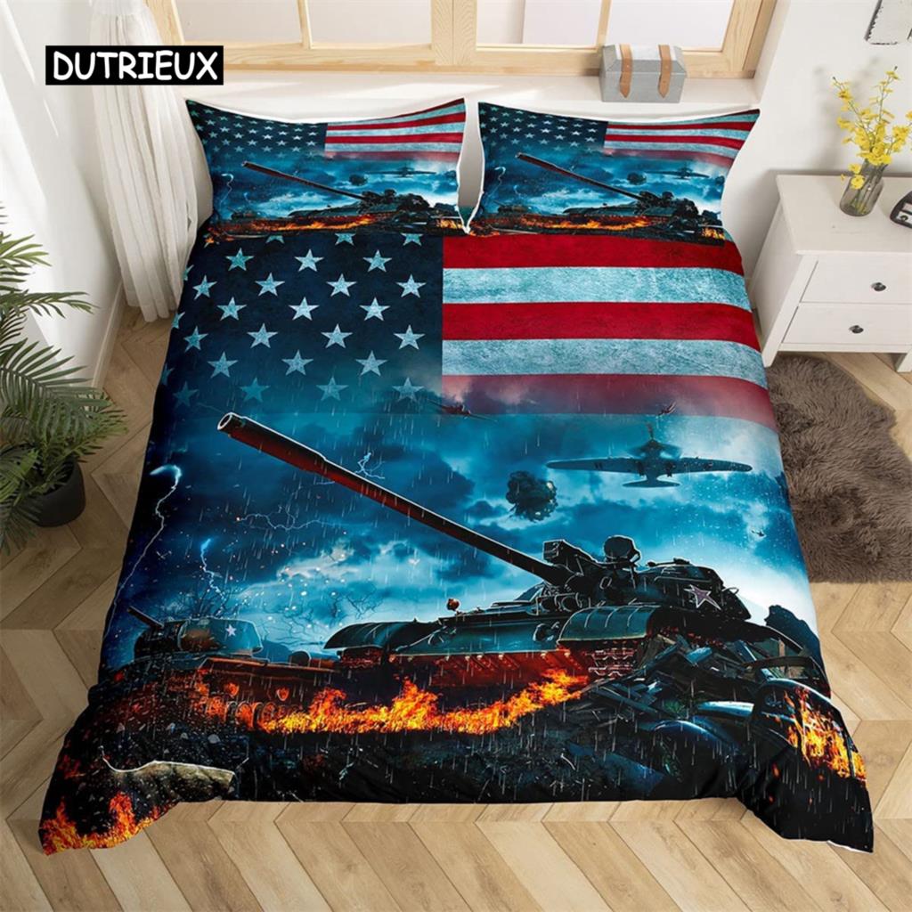 American Flag Duvet Cover Retro USA Flag Bedding Set For Kids Boys Teens Men Stars Red Stripes For Bedroom Decoration Women Men