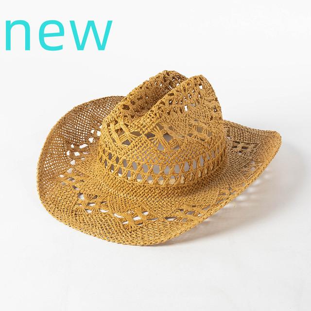 Matcha Green Cowboy Straw Hat Handwoven Hollow Men's and Women's Summer Sun Hat Western Cowboy Straw Hat  sombrero vaquero