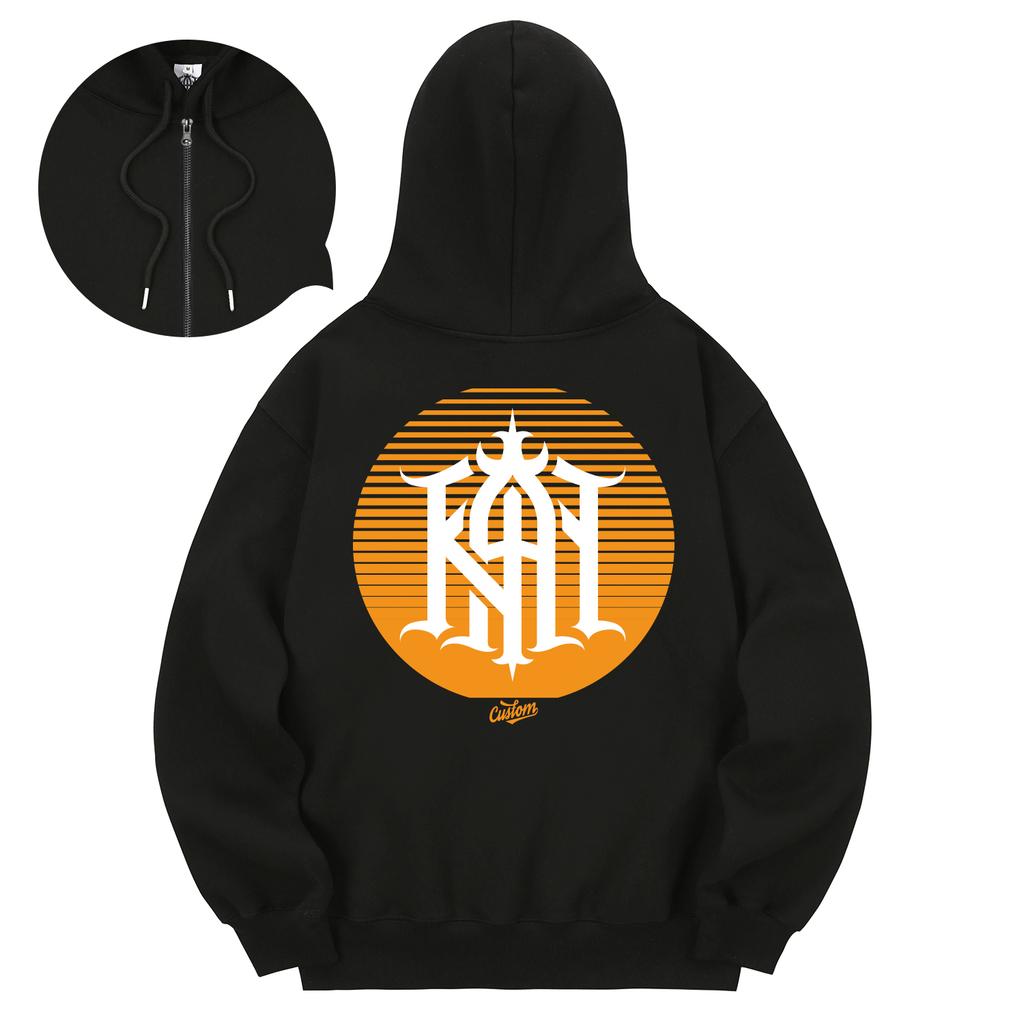 Kan6312 Khzb0158 Khan Custom Symbol Fleece-Lined Zip-Up Hoodie Black