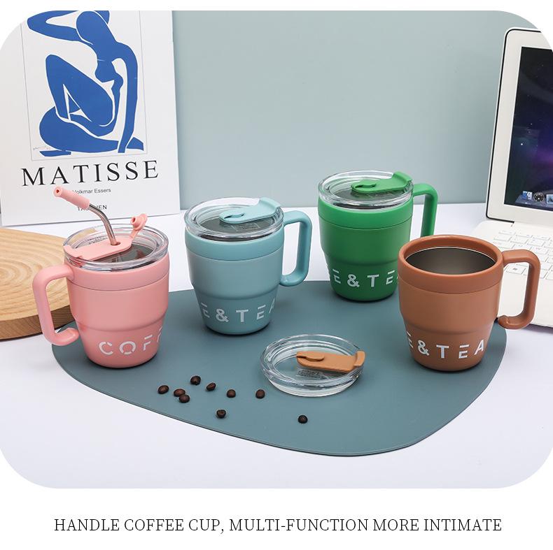 Premium Insulated Stainless Steel Straw Mug with Handle and Lid