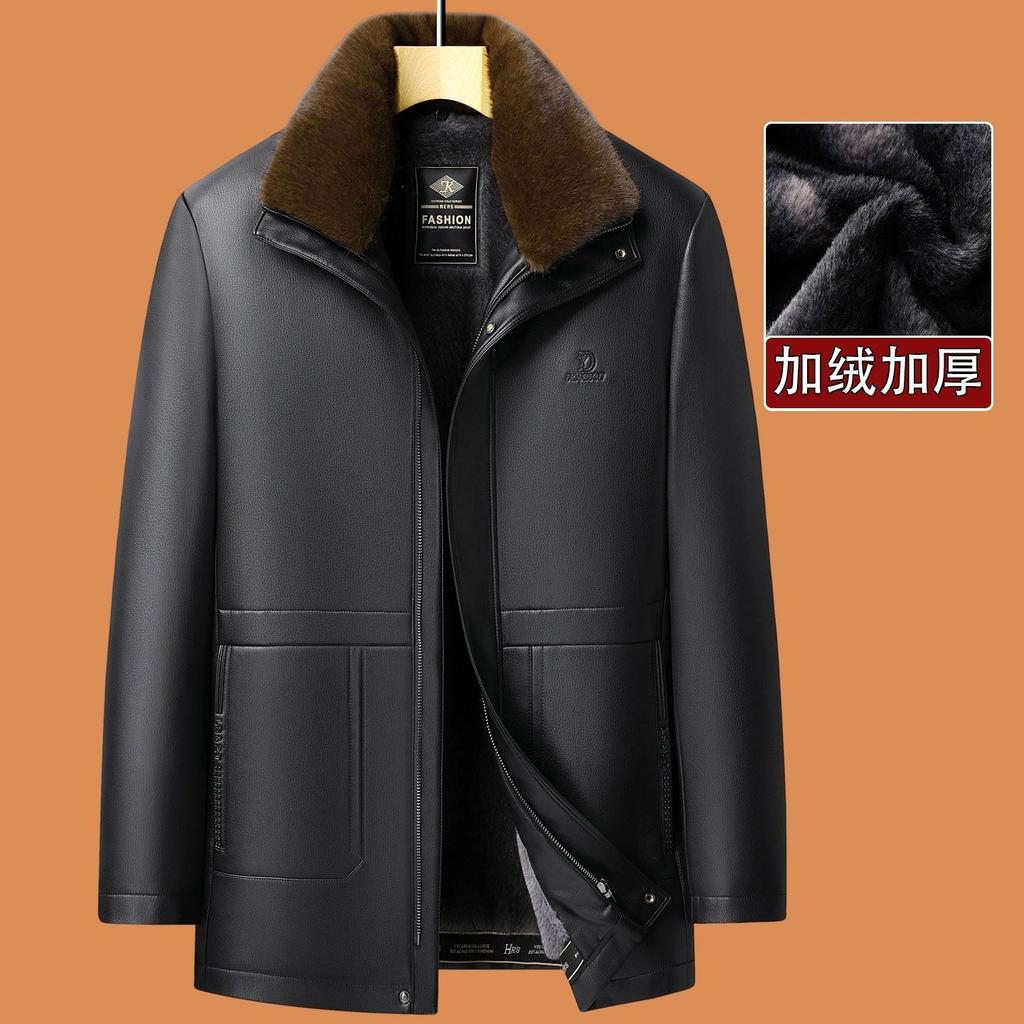 Dad winter leather jacket men's winter velvet thickened old man grandfather middle-aged and elderly jacket
