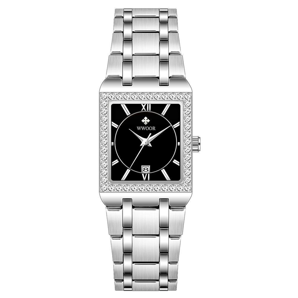 Wwoor Grip Love With Diamond Waterproof Square Steel Belt Quartz Women'S Watch Leisurely Fashion Women'S Watch 8858