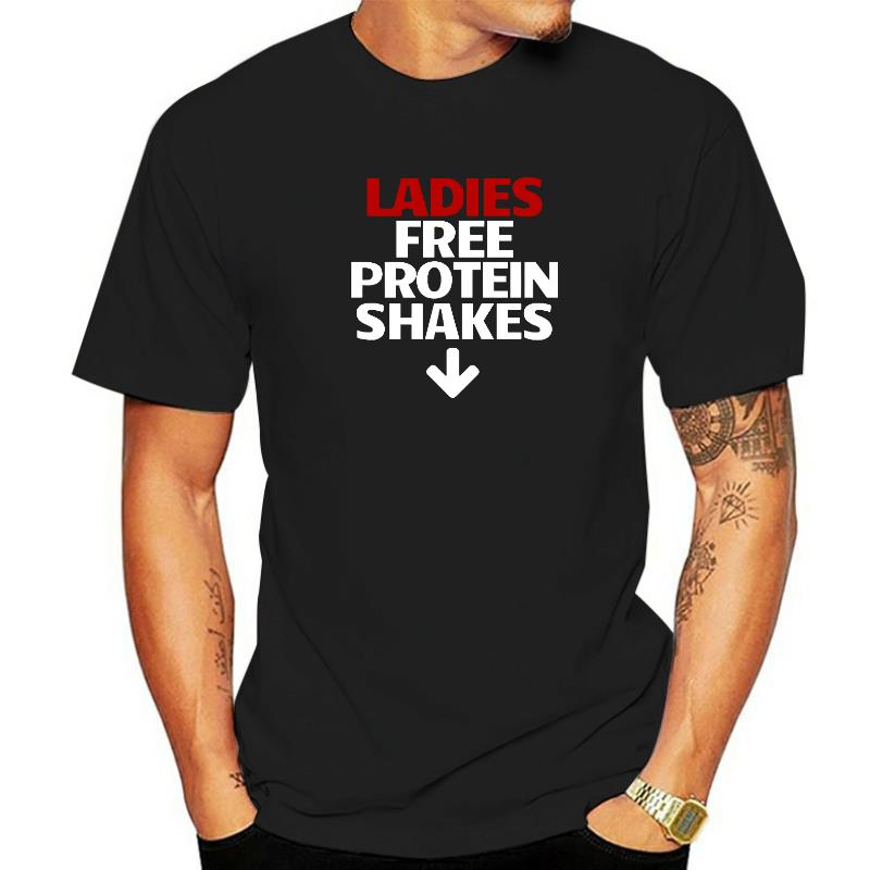 Ladies Free Protein Shakes T Shirt Printed Tops & Tees Cotton Men T Shirts Printed O-neck Christmas Tee Shirt