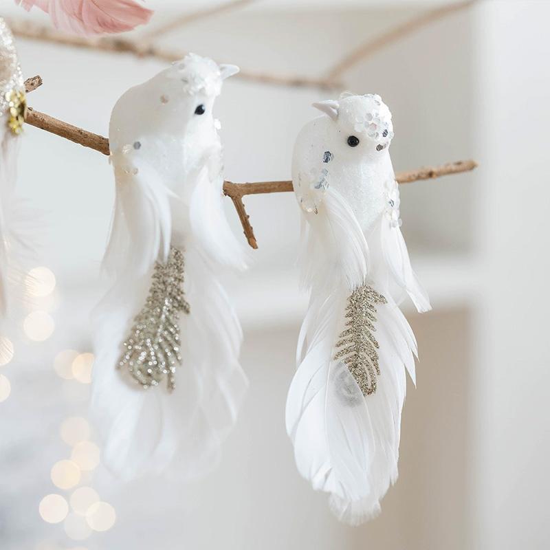 1/2pcs Foam Indoor & Outdoor Use Christmas Tree Ornaments Glitter Artificial Birds Colorful Clip-On with Feathers Christmas Birds