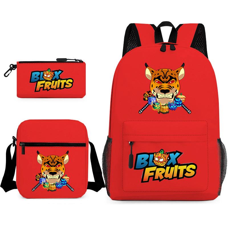 Mochila Escolar para Adolescentes Jogo Blox Fruits Fruta do Demônio Escola Primária Estrela Pintura Térmica Conjunto de 3 peças