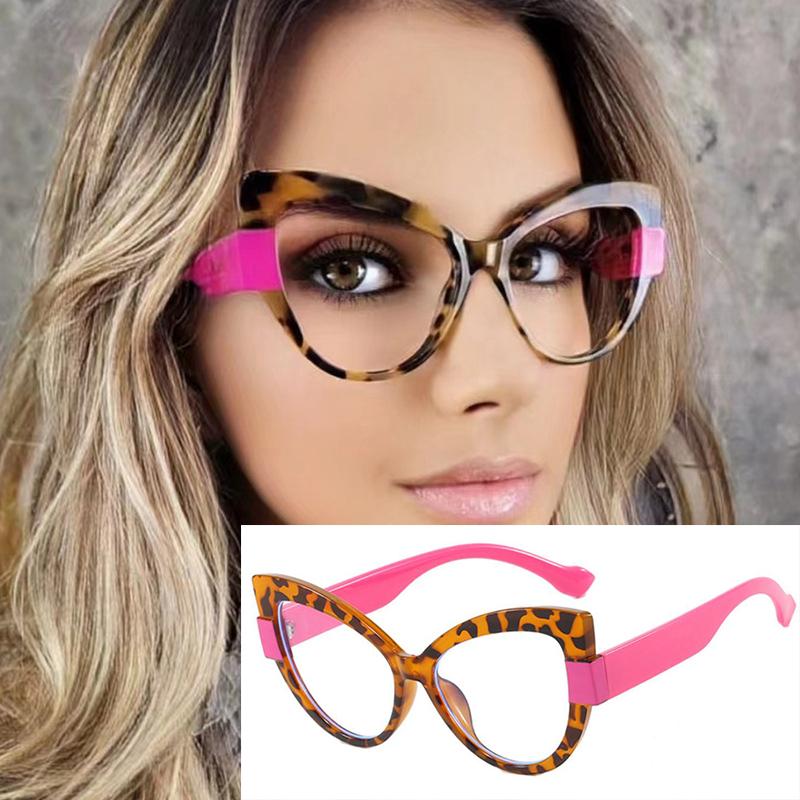 Luxury Oversized Cat Eye Reading Glasses Women Vintage Double Color Frame Anti Blue Light Computer Eyeglasses