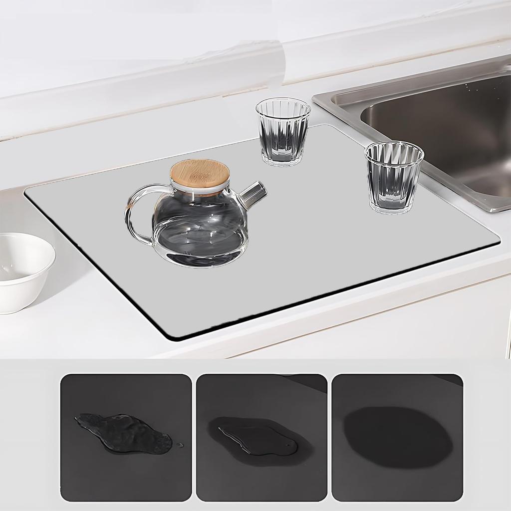 Dish Drying Mat Multi-Purpose Kitchen Drying Mat For Counter Eacy To Clean Absorption Drying Kitchen Pad Foldable Rack Pad 12*16In (Grey)