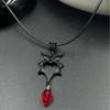 Gothic Ruby Heart Bat Wing Pendant Necklace
