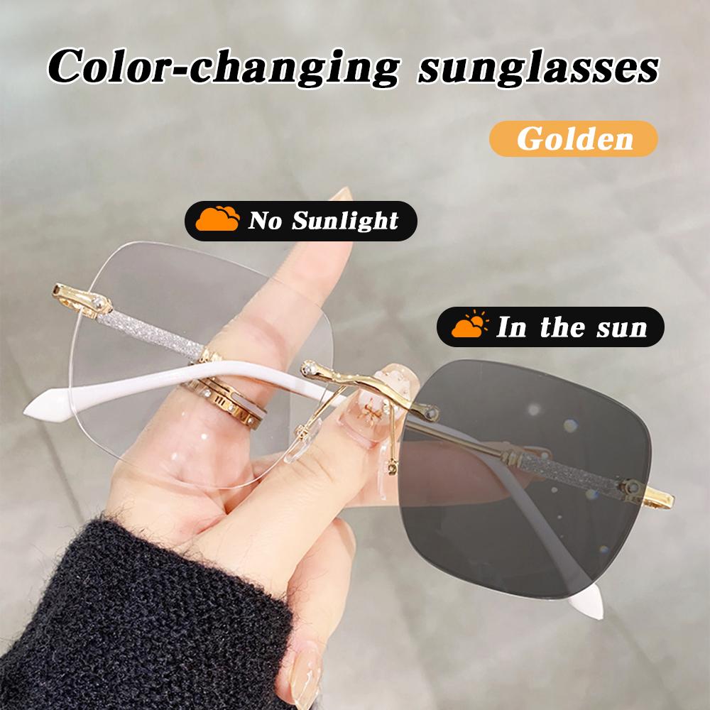 Retro Oversized Square Frameless Sunglasses Photochromic Lenses Uv400 Blocking Unisex Stylish Accessory