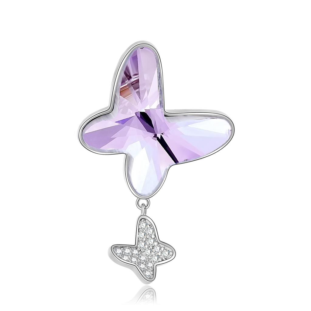 Crystal Butterfly Pendant Necklaces Jewelry Authentic 925 Sterling Silver for Fashion Women Necklace Jewelry Fine Accessory